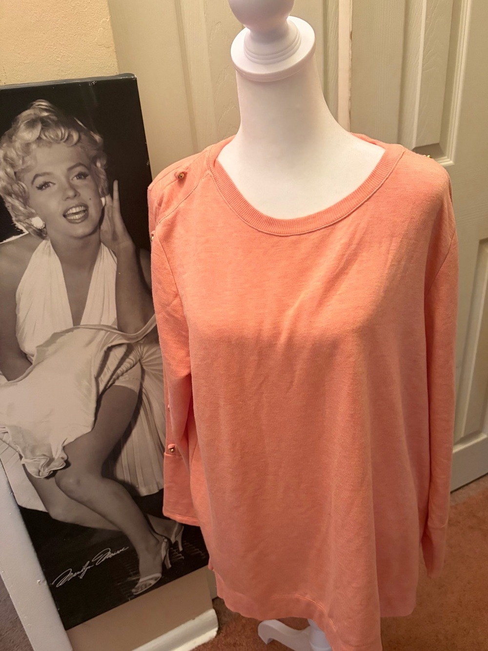 Soft surroundings Peach Button-Detail Long Sleeve Top /Tunic - L